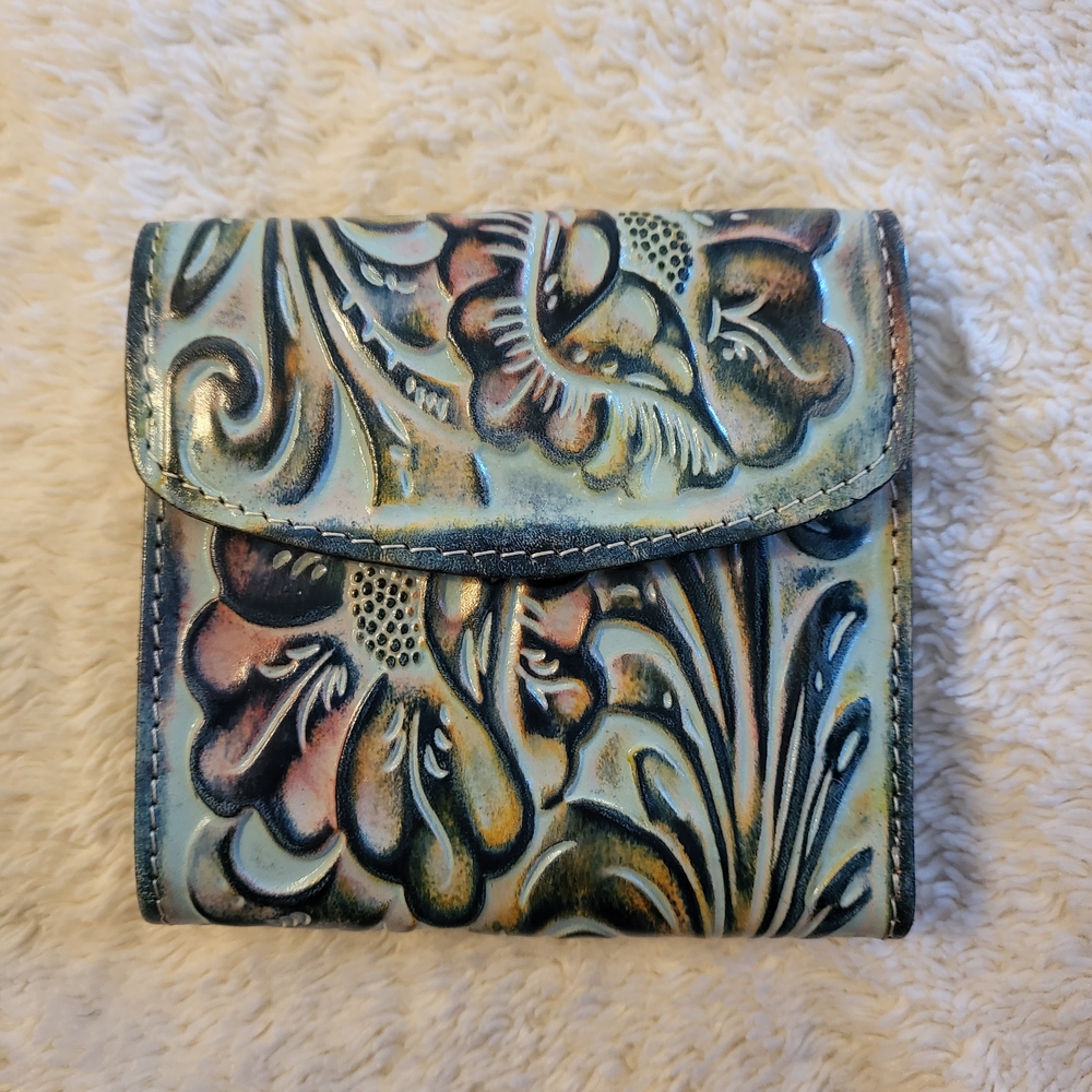 Floral Embossed Leather Wallet